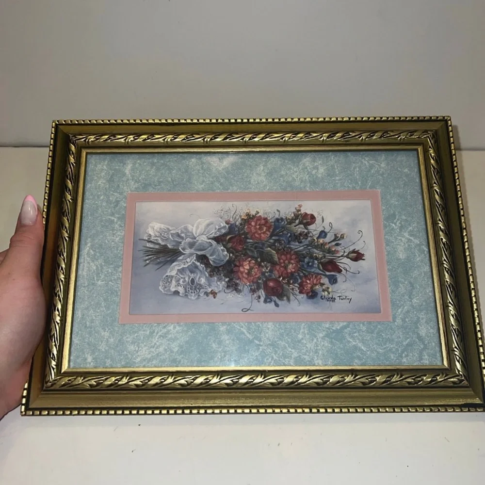 Gold Framed Glynda Turley Victorian Bouquet II Signed Print 1989 #3293/3500 Vtg_5